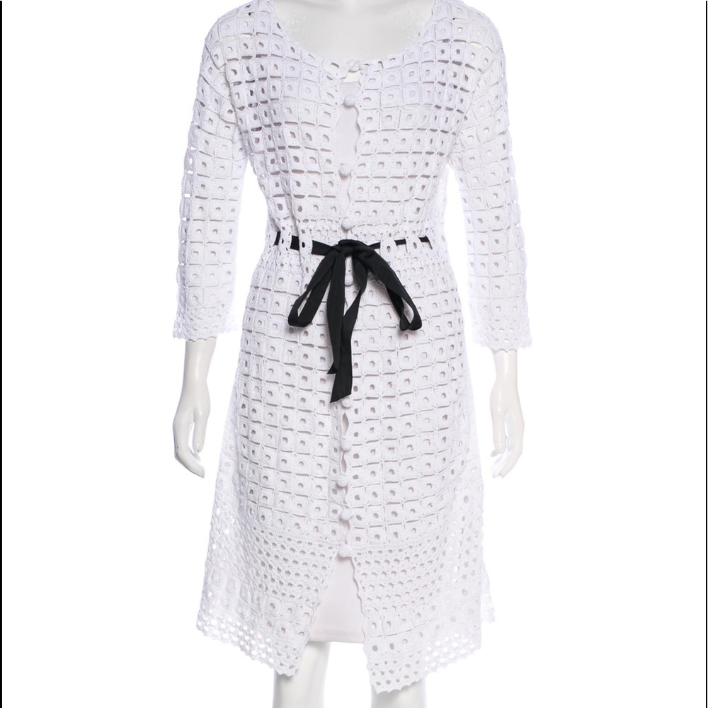 Robert Rodriguez white crochet duster cardigan dress size L